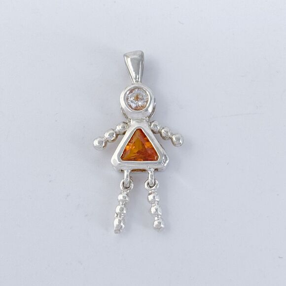 Vintage Sterling Silver 925 Orange Cubic Zirconia Girl Pendant - Picture 2 of 7